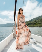 VESTIDO LONGO KÍMIKA FEITO EM TULE ESTAMPADO.