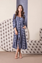 VESTIDO KÍMIKA MÍDI MANGA COM LEVE VOLUME AZUL.