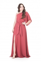 CONJUNTO KÍMIKA SAIA LONGA EM CREPE FLUÍDO VERMELHO.