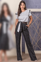CONJUNTO KÍMIKA CALÇA PANTACOURT EM CREPE BICOLOR.