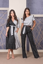 CONJUNTO KÍMIKA CALÇA PANTACOURT EM CREPE BICOLOR.