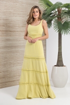 VESTIDO LONGO KÍMIKA FEITO EM CREPE FLUÍDO AMARELO.