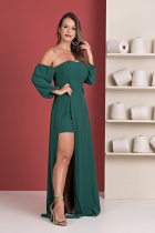 VESTIDO LONGO KÍMIKA EM CREPE FLUÍDO VERDE.