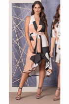 VESTIDO KÍMIKA MÍDI EM CREPE COM ESTAMPA EXCLUSIVA.