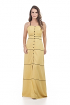 VESTIDO LONGO KÍMIKA COM PEQUENA ABERTURA AMARELO.