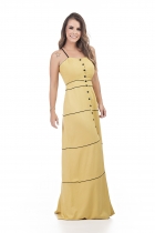 VESTIDO LONGO KÍMIKA COM PEQUENA ABERTURA AMARELO.