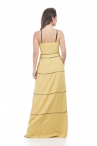 VESTIDO LONGO KÍMIKA COM PEQUENA ABERTURA AMARELO.