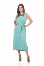 VESTIDO KÍMIKA EM CREPE OPACO VERDE ÁGUA.