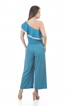 CONJUNTO KÍMIKA CALÇA PANTACOURT E BLUSA OMBRO SÓ AZUL.