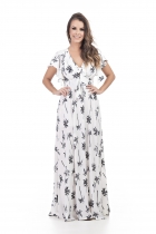 VESTIDO LONGO KÍMIKA EM MOUSSELINE ESTAMPADO.