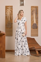 VESTIDO LONGO KÍMIKA EM MOUSSELINE ESTAMPADO.