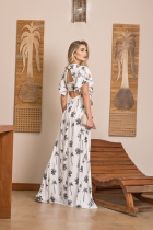 VESTIDO LONGO KÍMIKA EM MOUSSELINE ESTAMPADO.