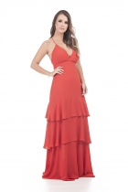 VESTIDO KÍMIKA LONGO EM CREPE FLUÍDO CORAL.