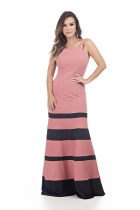 VESTIDO KIMIKA LONGO BICOLOR ESTRUTURADO ROSA.
