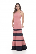VESTIDO KIMIKA LONGO BICOLOR ESTRUTURADO ROSA.