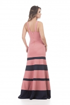 VESTIDO KIMIKA LONGO BICOLOR ESTRUTURADO ROSA.