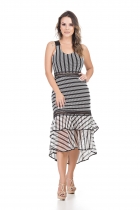 VESTIDO KIMIKA MID EM TELA PRETO E BRANCO.