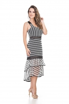 VESTIDO KIMIKA MID EM TELA PRETO E BRANCO.