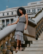 VESTIDO KIMIKA MID EM TELA PRETO E BRANCO.