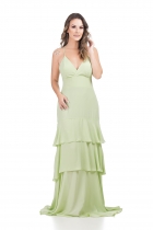 VESTIDO KÍMIKA LONGO EM CREPE FLUÍDO VERDE.