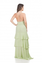 VESTIDO KÍMIKA LONGO EM CREPE FLUÍDO VERDE.