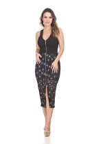 VESTIDO KÍMIKA MIDI PRETO.