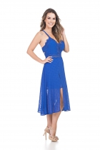 VESTIDO KÍMIKA MÍDI CREPE AZUL.