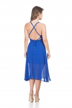VESTIDO KÍMIKA MÍDI CREPE AZUL.