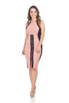 VESTIDO MÍDI KÍMIKA COM FENDA E COSTAS CRUZADAS SALMON. 