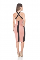 VESTIDO MÍDI KÍMIKA COM FENDA E COSTAS CRUZADAS SALMON. 