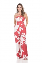 MACACÃO KÍMIKA COM ABERTURA NA CINTURA ESTAMPADO VERMELHO.