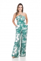 MACACÃO KÍMIKA COM ABERTURA NA CINTURA ESTAMPADO VERDE.