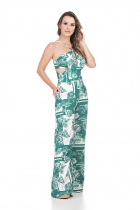 MACACÃO KÍMIKA COM ABERTURA NA CINTURA ESTAMPADO VERDE.