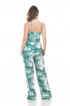 MACACÃO KÍMIKA COM ABERTURA NA CINTURA ESTAMPADO VERDE.