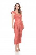 CONJUNTO KÍMIKA CALÇA PANTACOURT TEXTURIZADO LARANJA.