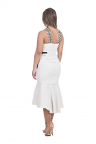 VESTIDO KÍMIKA MÍDI EM BENGALINE LISTRADO.