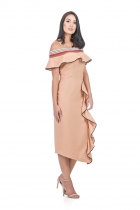 VESTIDO KÍMIKA MIDÍ EM CREPE ALFAIATARIA MOSTARDA.