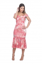 VESTIDO MÍDI KÍMIKA EM LÉSI DE MALHA VERMELHO.