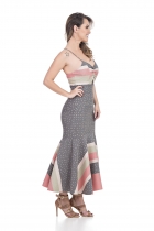 VESTIDO MÍDI KÍMIKA EM MALHA SCUBA ESTAMPADO.
