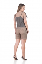 CONJUNTO KIMIKA SHORT E BLUSA EM TELA COM SOBREPOSIÇÃO MARROM