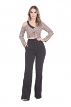 CONJUNTO KÍMIKA CALÇA VELUDO E CROPPED XADREZ PRETO.