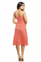 Vestido Midi Kímika Com Detalhe Abertura Cintura Bege.