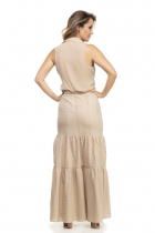 Conjunto Longo Kímika Saia Longa Lese Modelo Sereia E Cropped Bege.