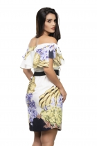 Vestido Curto Kímika Ombro À Ombro Com Cinto Estampado.