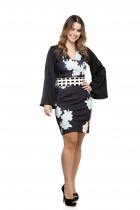 Vestido Kímika Coleção Soul Com Detalhe Manga Solta Lisa Preta.