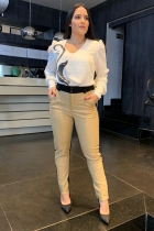 CALÇA KÍMIKA SKINNY DE COURO ECOLÓGICO E MALHA