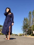 VESTIDO MÍDI KÍMIKA MONOCROMÁTICO EM LINHO COM ELASTANO AZUL