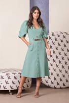 VESTIDO MÍDI KÍMIKA EM LIOCEL VERDE