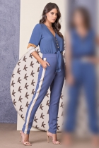 MACACÃO KÍMIKA EM CREPE ALFAIATARIA BICOLOR AZUL