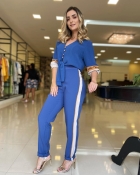 MACACÃO KÍMIKA EM CREPE ALFAIATARIA BICOLOR AZUL